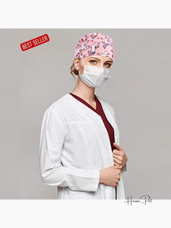 6 Pcs Cute Animal Print Adjustable Scrub Caps with Buttons - Surgical Nursing main image 4